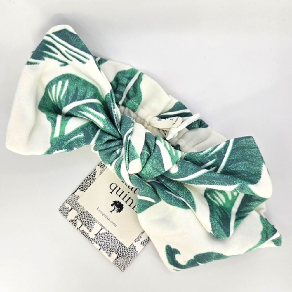 NWT Kate Quinn Large Bow Elastic Headband Jade Leaf
